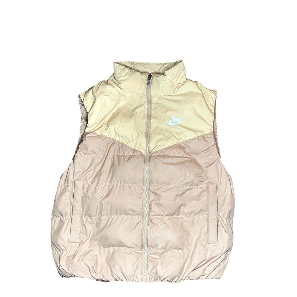 Nike Therma-FIT Windrunner Down Puffer Vest Womens Small Hemp Sesame Full Zip